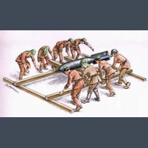 Japanese Army meitenance crew with bomb 250 kg, 8 figures