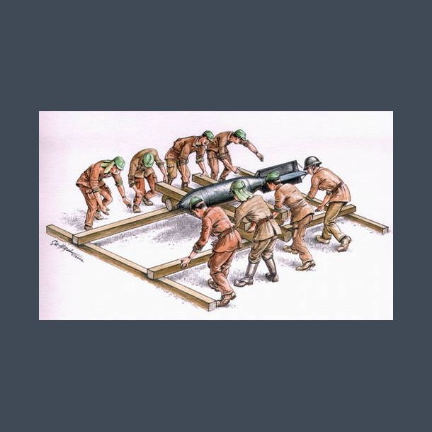 Japanese Army meitenance crew with bomb 250 kg, 8 figures