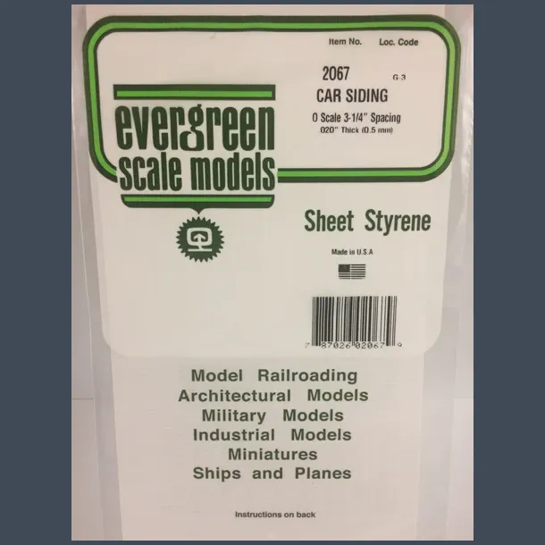 2067 - Car Siding 0 scale 3-1/4" Spacing .020" Thick (0.5 mm)