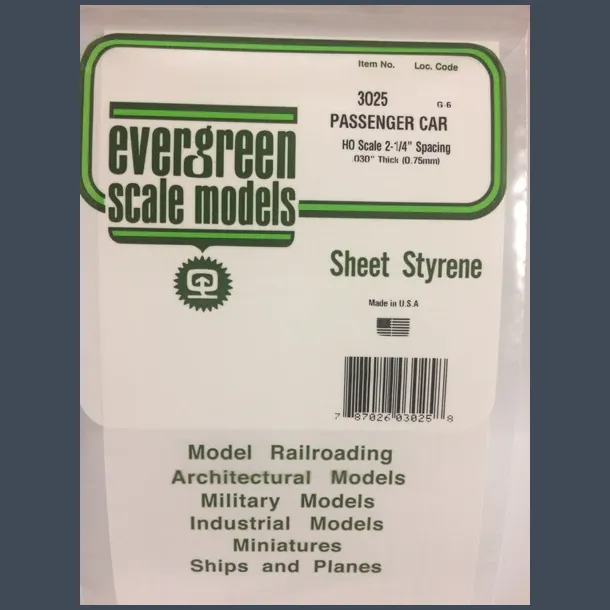 3025 - Passenger Car H0 Scale 2-1/4" Spacing .030" Thick (0.75 mm)