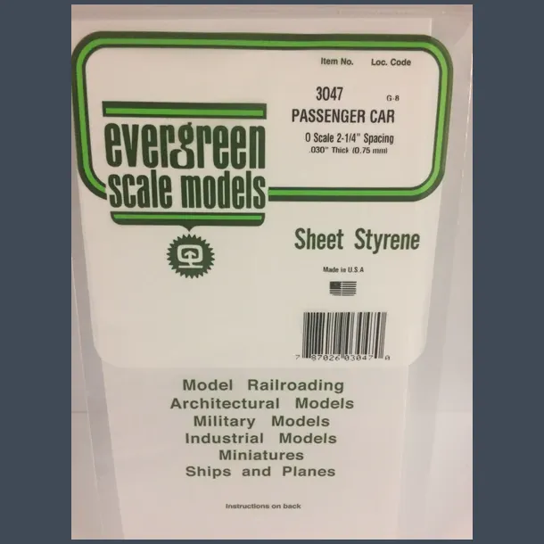 3047 - Passenger Car 0 Scale 2-1/4" Spacing .030" Thick (0.75 mm)