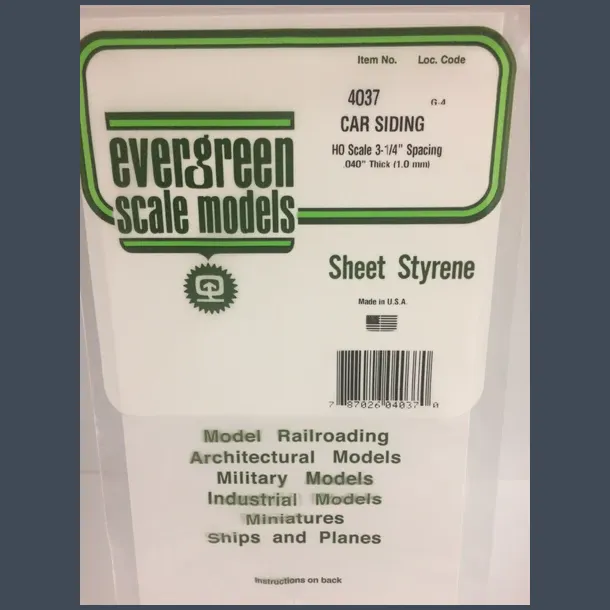 4037 - Car Siding H0 Scale 3-1/4" Spacing .040" Thick (1.0 mm)