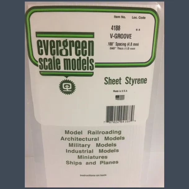 4188 - V-Groove .188" Spacing (4.8 mm) .040" Thick (1.0 mm)