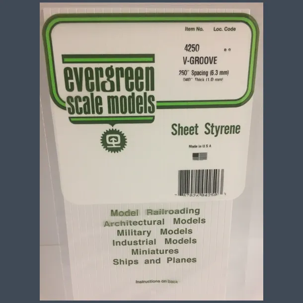 4250 - V-Groove .250" Spacing (6.3 mm) .040" Thick (1.0 mm)