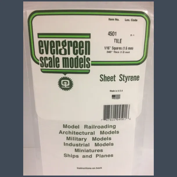 4501 - Tile 1/16" Squares (1.6 mm) .040" Thick (1.0 mm)