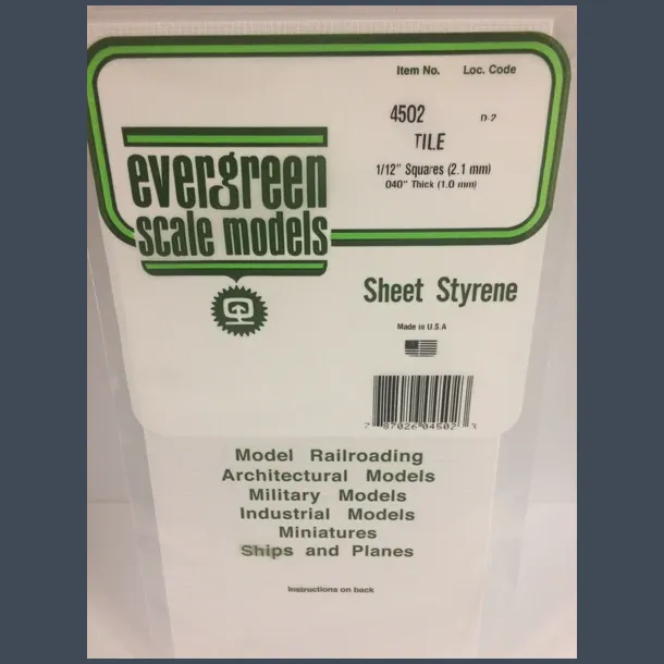 4502 - Tile 1/12" Squares (2.1 mm) .040" Thick (1.0 mm)