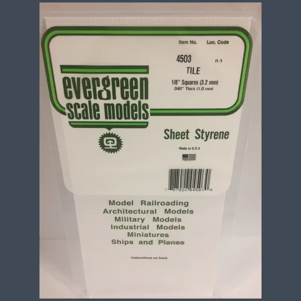 4503 - Tile 1/8" Squares (3.2 mm) .040" Thick (1.0 mm)