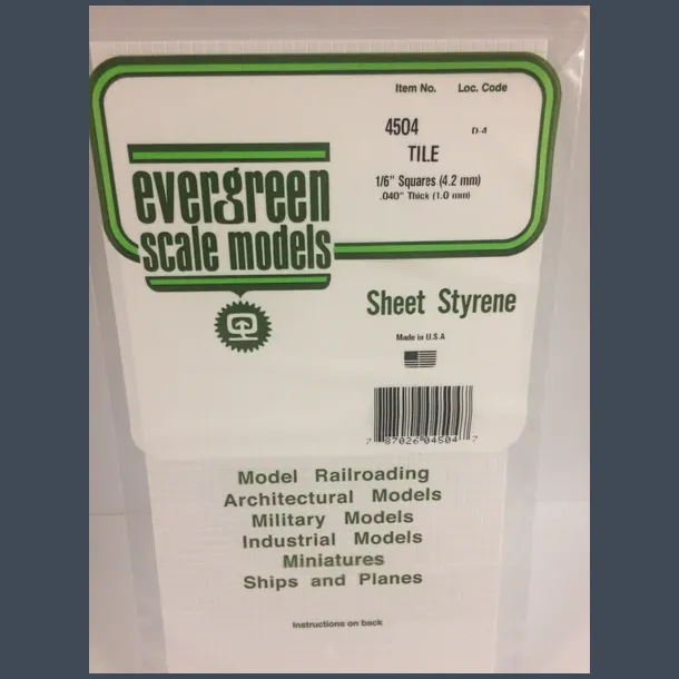 4504 - Tile 1/6" Squares (4.2 mm) .040" Thick (1.0 mm)