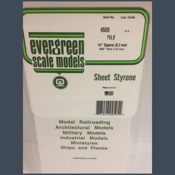 4505 - Tile 1/4" Squares (6.3 mm) .040" Thick (1.0 mm)