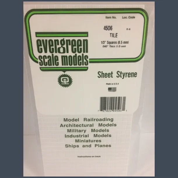 4506 - Tile 1/3" Squares (8.5 mm) .040" Thick (1.0 mm)