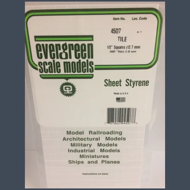 4507 - Tile 1/2" Squares (12.7 mm) .040" Thick (1.0 mm)