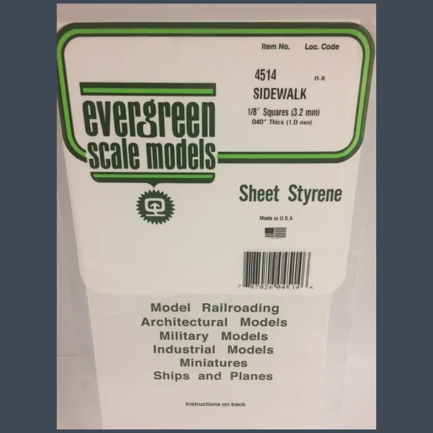 4514 - Sidewalk 1/8" Squares (3.2 mm) .040" Thick (1.0 mm)