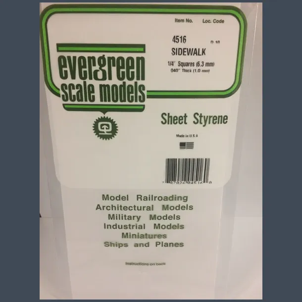 4516 - Sidewalk 1/4" Squares (6.3 mm) .040" Thick (1.0 mm)