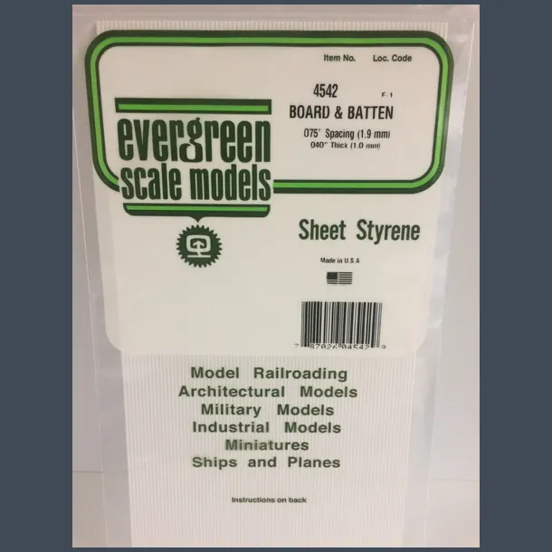 4542 - Board and Batten .075" Spacing (1.9 mm) .040" Thick (1.0 mm)