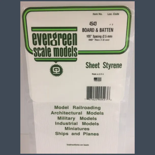 4543 - Board and Batten .100" Spacing (2.5 mm) .040" Thick (1.0 mm)