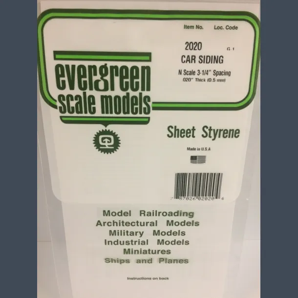 2020 Car Siding N Scale 3-1/4" Spacing 020" Thick (0.5 mm)