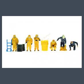 Firemen with orange chemical resistant suits, Accessories