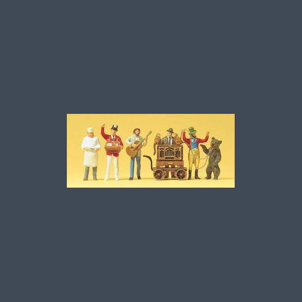 Barrel-organ musician, salesmen, bear-leader