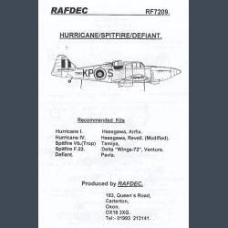 Hurricane / Spitfire / Defiant decals