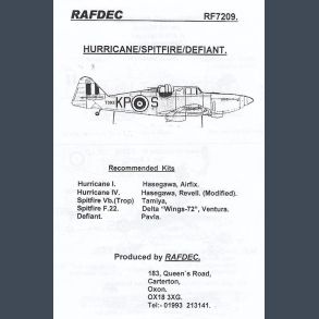Hurricane / Spitfire / Defiant decals